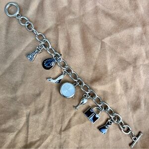 Silver tone watch charm bracelet with toggle clasp